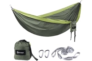‎BTRWOR BTRWOR Hängematte Outdoor für 2 Personen | 300kg Traglast | Doppelhängematte mit Befestigungs-Set | Nylon Camping Reisehängematte | 290x170cm(Waldgrün)