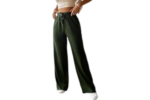 Atxnn Pantaloni Donna Elegant Pantalone Solido Sciolto Gamba Larga Leggeri Larghi Pantaloni Elastico Vita Alta Pantaloni Casual Pantaloni con Tasche