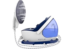 Plancha Vapor Vertical, KOTLIE 1500W Plancha de Vapor y Vaporizador de Ropa Potente 2 en 1, 3 Niveles de Temperatura Función de Autolimpieza 1,1L Depósito de Agua, Azul y blanco