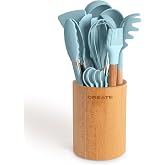 CREATE Blue and Wooden Utensil Set / 11 Utensils - Silicone and Beech Wood, BPA Free, Heat Resistant up to 230 &deg;C