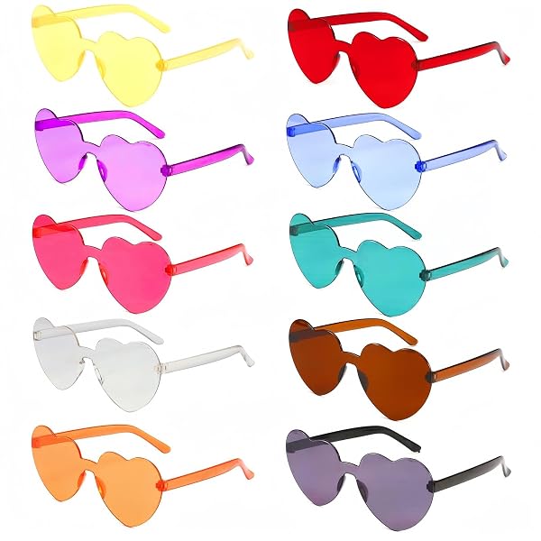 Lot De 2 Paires De Lunettes De Soleil En Forme De Cœur Rouges | Accessoire Saint-Valentin, Fête, Déguisement Hippie, Sans Monture - 10
