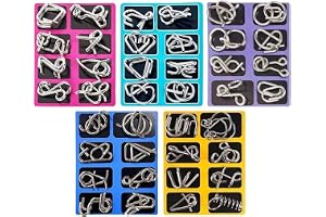 Metal Brain Teaser Puzzles for Adults Kids, 5 Set Metal Brain Teaser Puzzle Rings, Educational Metals Wire Puzzles Logic Games Toy, Challenging Disentanglemen Iron Link Unlock Interlock Game Toy