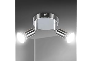 Creyer LED Ceiling Light Rotatable, 2 Way Round Plate LED Ceiling Spot Lights, ø110mm (Including 2x4W GU10 LED Light Bulbs, 450LM, Cool White) LED Ceiling Lamp for Kitchen,Living Room-White Chrome