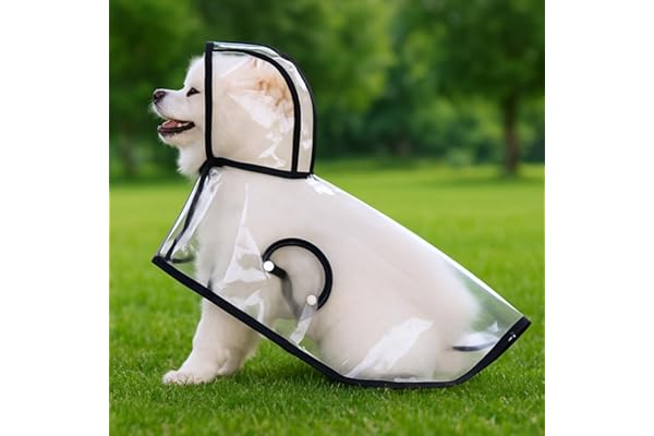 Qpets Dog Raincoat, EVA Hooded Waterproof Dog Rain Coat with Adjustable Buttons, Clear Full Coverage Lightweight Rain Gear for Walking, Hiking, Outdoor (XL, for Dogs Weighs 4.5-6kg)