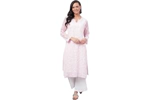Ada Handbestickte Lucknowi Chikankari Damen Faux Georgette Kurti Kurta mit Slip A90314