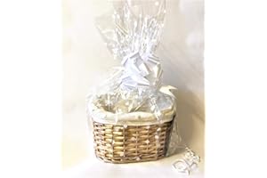 CHATTELS Make Your Own Hamper Kit, Oval High back Willow Basket which includes Bow & Cellophane Small Medium Or Large Gift Xmas (small)