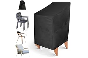 BAIYUANLI Abdeckung für Gartenstühle(64 x 64 x 70/120cm), 210D Oxford Stapelstühle Schutzhülle, Winterfest Wasserdicht Anti-UV Klappstühle Abdeckhaube, Schwarz Stühle Abdeckhülle mit Verstellbarer Kordelzug