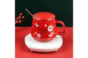 LONID Juego de calentador de tazas de café para Navidad, calentador de café con taza de fondo plano, calentador de taza de inducción por gravedad para escritorio, color blanco (incluye taza)