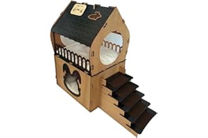 Jungengel Kaninchenhaus XL Zweistöckig aus Holz mit Rampe 65x70x30 cm - Einfacher Steckbau ohne Schrauben, MDF Holzwerkstoff Grün Braun, Spielhaus für 1-2 Kaninchen Hasen Meerschweinchen Indoor
