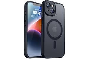 CANSHN Coque Magnétique pour iPhone 14 (6,1 Pouces), Compatible avec MagSafe, [Protection Complète de l'appareil Photo] Housse Fond Mat Translucide,Noir