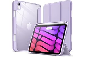 JETech Coque pour iPad Mini (A17 Pro, Modèle 2024, 7ème Génération) / Mini 6 (Modèle 2021, 6ème Génération) avec Porte-Stylet, Étui Housse Arrière Fin Support Antichoc Tablette (Violet Clair)