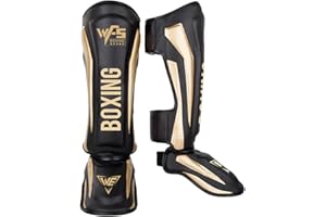 ALEXCHEMIA Adulte/Enfant Protège Tibia Pied Boxe,Shin Instep Guard,Hide Cuir,pour Kick Boxing Muay Thai,Respirant Protège Tibia Pied Boxe,Doublure en Mousse Absorbant Les Chocs(XS/S/M/L/XL)