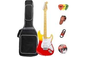 BULLFIGHTER Guitarra eléctrica Single ST - Juego de guitarra electrónica para adultos, profesional, principiante, bolsa (rojo)