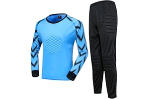Fldy Kids Goalkeeper Jersey Padded Goalie Shirt Football Goalkeeper Jersey and Pants Set Soccer Uniform Boys Keeper Kit