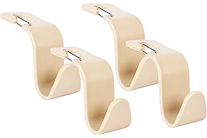 Alyphyly Headrest Hooks with Release Clip, Seat Hooks for Purses and Bags, Car Bag Holder for Handbag Hat, 4 Pack Beige