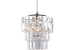 SHINY STAR Crystal Light Shade, Modern Chrome Chandelier Ceiling Pendant Light Shades,3 Tiers Crystal Acrylic with Clear Jewel Effect Droplets,Chrome Frame and Clear Beads, PS02CLR