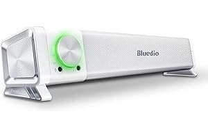 Bluedio Haut-parleurs d’Ordinateur, Barre de Son d’Ordinateur Filaire LS, Haut-parleurs de Barre de Son stéréo alimentés par USB 7.1 Channel Virtual, Blanc