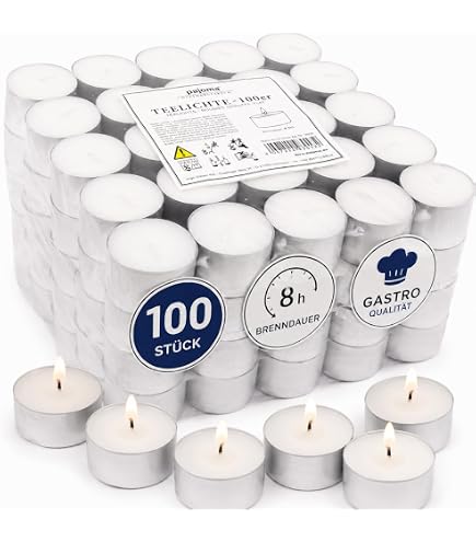100 Premium Teelichter weiß, 8 Stunden Brenndauer, Sparpack, Gastronomie