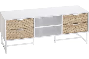 HOMCOM Mueble de TV para Televisores de hasta 47 Pulgadas Mesa para TV de Salón Moderna con 4 Cajones 2 Estantes Abiertos y Gestión de Cables 120x39x48 cm Roble y Blanco