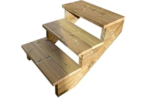 Scala esterna BERLIN, 3 gradini, Altezza 54cm, Larghezza 60cm, senza alzate, Scala in kit in Legno Autoclave- Vinuovo