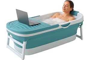 FlinQ - Bañera plegable para adultos (158 x 60 x 53 cm), color azul