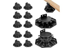 ZINUEEN 12 Pack Stelzlager Höhenverstellbar, Selbstnivellierend für Terrassenplatten & Dielen, Verstellbare Terrassenlager (30-60mm), Unterkonstruktion für Platten, 550kg Tragfähigkeit, Schwarz
