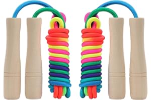 AUMCDIK Jump Rope for Kids, Adjustable Toddler Jump Rope with Wooden Handle and Cotton Rope, Cute Skipping Rope for Boys and Girls Fitness Workout Exercise 8.5 Ft(Pink)