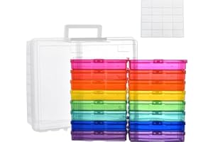 ALINK Boîte de Rangement Photo 17 × 12 cm Avec 16 Supports Intérieurs - Grand Étui Transparent pour Cartes Postales, Photos, Artisanat, Autocollants, 1 Feuille