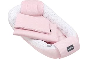 BELLOCHI GROWING IN STYLE Ensemble de 5 pièces avec nid de bébé 60 x 90 cm, coussin d'allaitement pour bras, matelas pour bébé 30 x 70 cm, couverture pour nouveau-né 50 x 75 cm, coussin pour bébé nouveau-né, équipement initial