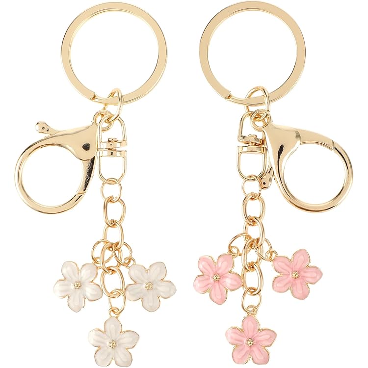 Ouligay 2 stuks parelsleutelhangers bloem kersenbloesem sleutelhanger esthetische tas charme roze tashanger schattige tas hanger parel sleutelhanger
