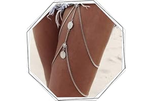 Flovel Boho geschichtete Körperkette Silbermünze Anhänger Oberschenkelketten elastische Beinkette Rave Beinschmuck für Frauen Mädchen