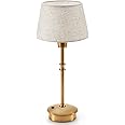 EGOBASIC Cordless Table Lamp Rechargeable, Small Portable Battery Operated Lamp with Dimmer, Touch Dimmable Light for Living Room, Bedroom, Dining, Outdoor, Restaurant, Linen Fabric, Antique Brass