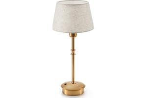 EGOBASIC Cordless Table Lamp Rechargeable, Small Portable Battery Operated Lamp with Dimmer, Touch Dimmable Lamp for Living Room, Bedroom, Dining, Outdoor, Restaurant, Linen Fabric, Antique Brass