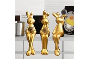 MASVAN 3Pcs Gold Decor Statue Home Decoration Sculpture Accent, Modern Art Cute Thinker Rabbit Animals Collectible Sitting Figurines, Resin Living Room Book Shelf Coffee Table Ornaments,Gold