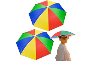 ZSWW LUOCAI 2 Pack Umbrella Hat Rainbow Umbrella Hat with Elastic Band for Kids Adjustable Fishing Head Umbrella for Adults Outdoor Activities