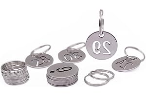 NanTun Etiquetas de números de acero inoxidable de 23 mm, 20 unidades, etiquetas con anillos para números del 1 al 20