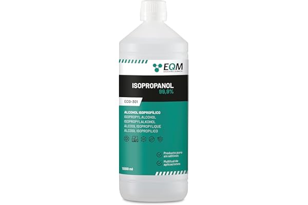 EQM - ECO-301 - Alcohol Isopropílico 99,9% - 1L - Isopropanol - Limpieza componentes electrónicos, objetivos y pantallas - Limpieza de resinas en impresión 3D - Limpiacristales y desengrasante