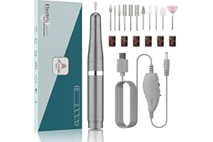 Kredioo Professional Manicure Pedicure Nail Drill Kit, Cordless Electric Nail File with 11 Drill Bits, Low Noise E File, Home Hand Foot Nail Care Tools for Nail Grind Trim Polish, Grey