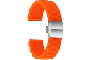 ULLCHRO Bracelet Montre Haute Qualité Remplacer Silicone Bracelet Montre Link Pattern - 16mm, 18mm, 20mm, 22mm, 24mm Caoutchouc Montre Bracelet avec Boucle Déployante Acier Inoxydable