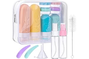 ARZER Butelki podróżne Revivoer z silikonu, do wielokrotnego napełniania, wodoodporne, pojemnik podróżny bez BPA, 16-częściowy zestaw butelek podróżnych z kosmetyczką.