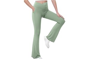 KODMNSW Sporthose Mädchen Leggings Schlaghose V-line Hohe Taille Yogahose Flared Leggings Schlag Hosen mit Taschen Stretch Sportleggings Freizeit Laufhose für Teenager Mädchen 5-15 Jahre