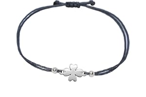 Selfmade Jewelry Bransoletka w kształcie liść koniczyny, srebrna, szara ze srebrną koniczyną szczęścia – regulacja rozmiaru, bransoletka na szczęście – wykonana ręcznie, Metal,