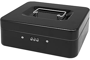 PACOLO Steel Cash Box with Combination Lock, Metal Small Money Organizer with Removable Money Tray,Cash Storage Box with Lockable Cover (Black - 25 * 20 * 8.5 CM)