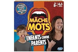 Hasbro Mâche-Mots - Jeu de Societe Mâche-Mots Enfants Contre Parents - Jeu Drole de rapidité - Version française, Multicolore, Taille Unique