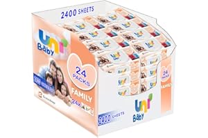 ‎UNI BABY UNI BABY Feuchttücher Box Für Familie 2400 Tücher (24 Packungen x 100 stück), Dermatologisch Getestet, Wiederverschließbar Wet Wipes, 0% Alcol, ohne Farbstoffe, SLS, SLES & Paraben, pH Wert