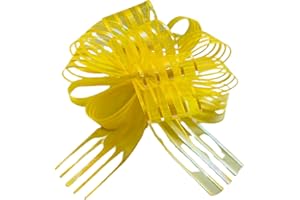 WITTY CUTIES Gift Bows Yellow Organza Pull Bows Large Gift Wrapping Pulled Bow Ribbons Gift Bows for Present Wedding Car Party Hampers Gift Baskets Bouquet Craft Bows Pack of 5