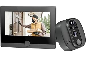 JeaTone 1080P Judas Numérique,Judas de Porte Camera Surveillance,Judas de Porte avec Écran LCD 4.3",Detection de Personne,Audio Bidirectionnel,Vision Nocturne,Detection de Personne,5000mah Batterie