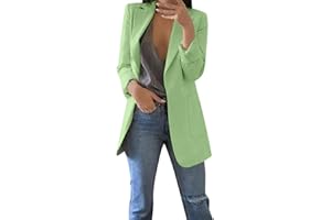 L9WEI Elegante chaqueta de trabajo para mujer, abierta, con solapas, de manga larga, de oficina, informal, color liso, para otoño
