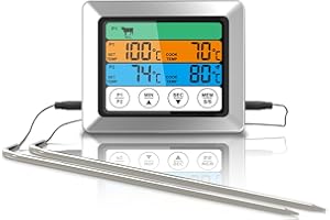 OULE GMBH Digitales Grillthermometer 2 Edelstahlsonden Touchscreen Anzeige Hintergrundbeleuchtung - Fleischthermometer Fleischthermometer Timer Temperaturbereich bis zu 250 °C