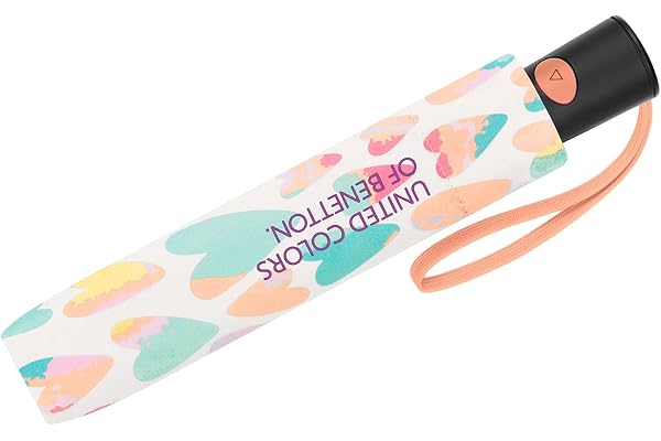 Benetton Mini parapluie de poche automatique à pois, Cœurs multicolores, 95 cm
